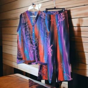 Ikad Indoneisa Lagenlook O/S Batik 2 Piece Pants Set Vivid Colors Art to Wear